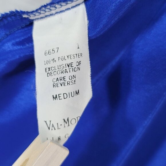 Val Mode Lingerie Blue Medium Black Lace Trim Nightie USA SatinChemise Slip VTG - Picture 6 of 6